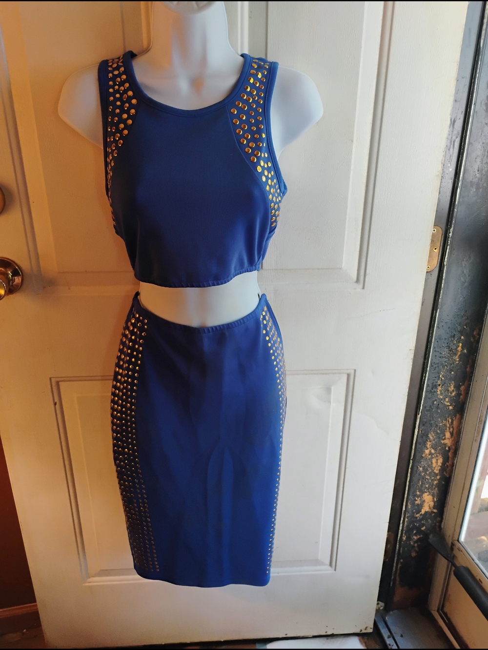 bebe Royal Blue Studded Crop Top & Pencil Dress